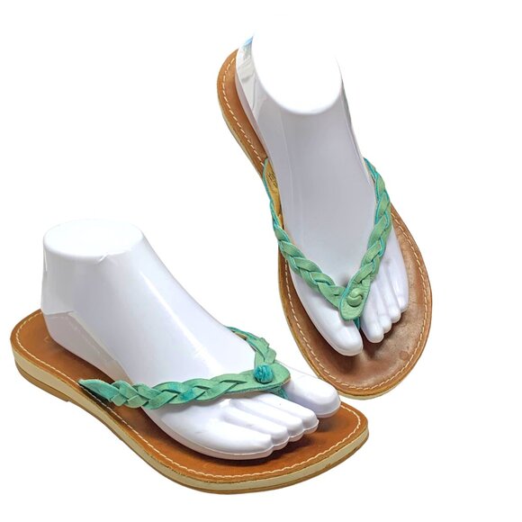OluKai Kahiko Sea Blue Braided Leather Flip Flip / Toe Post Sandals - Picture 12 of 12